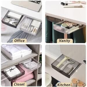 Under Desk Drawer Organizer 3 Pack Attachable Hidden Storage Smoke Gray